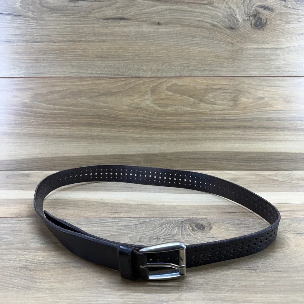 Martin Dingman Mens Belt 40 Dark Brown Bridle Leather Perf Business Casual Italy